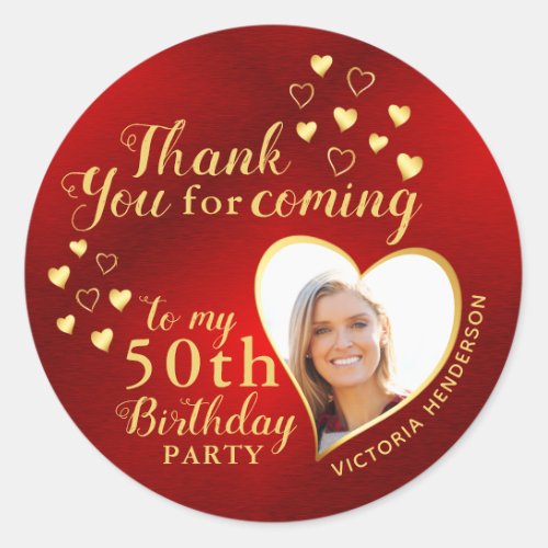 50th Birthday Red and Gold Favor Thank You Classic Round Sticker