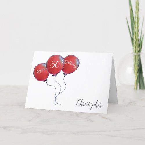 50th birthday red balloon holiday card