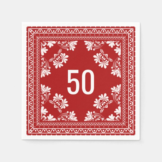 50th Birthday Red Bandana Napkins (Front)