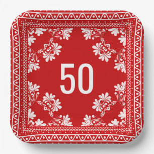 50th Birthday Red Bandana Paper Plates
