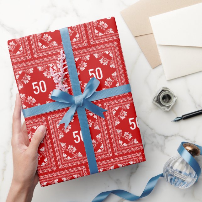50th Birthday Red Bandana Wrapping Paper (Gifting)