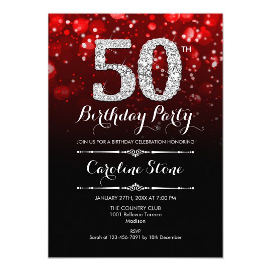 50th Birthday - Red Black Silver Invitation | Zazzle.com