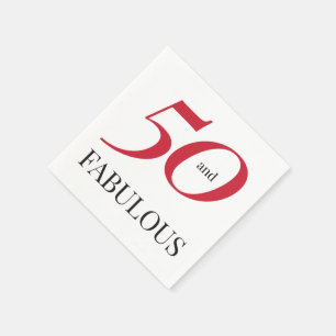 50th Birthday Red Black Typography Paper Napkins