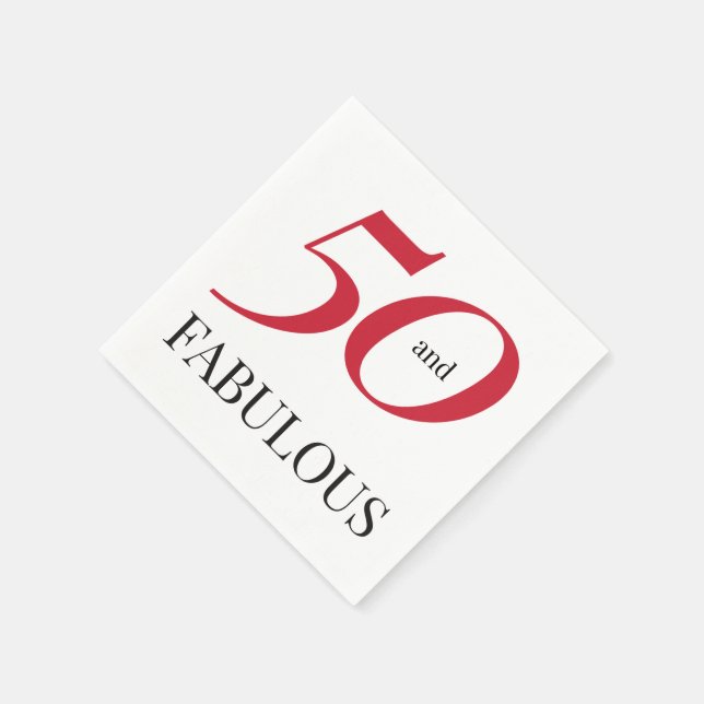 50th Birthday Red Black Typography Paper Napkins (Corner)