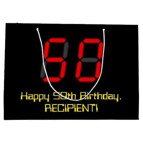 50th Birthday Red Digital Clock Style 50  Name Large Gift Bag
