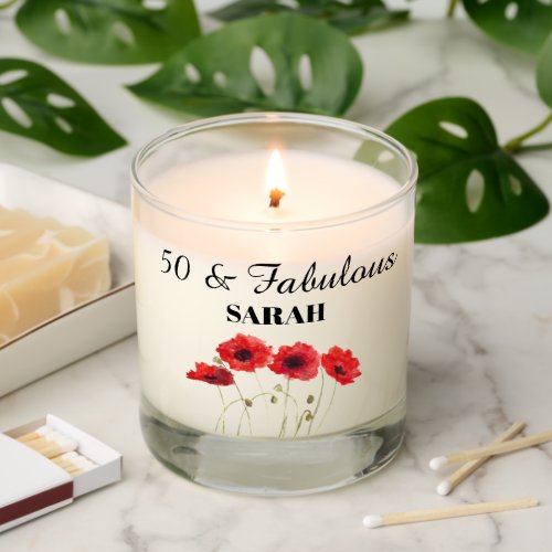 50th Birthday Red Floral Poppies Elegant Scented Candle