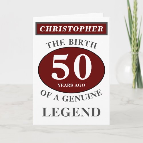 50th Birthday Red Genuine Legend Add Your Name Card