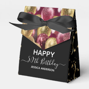 50th Birthday Red Gold Glitter Balloons Favor Box