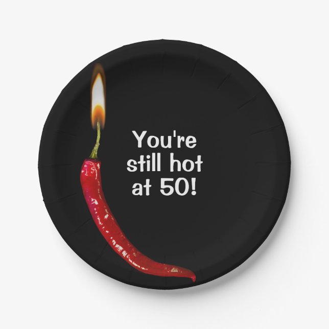 50th Birthday Red Hot Pepper Paper Plates (Front)