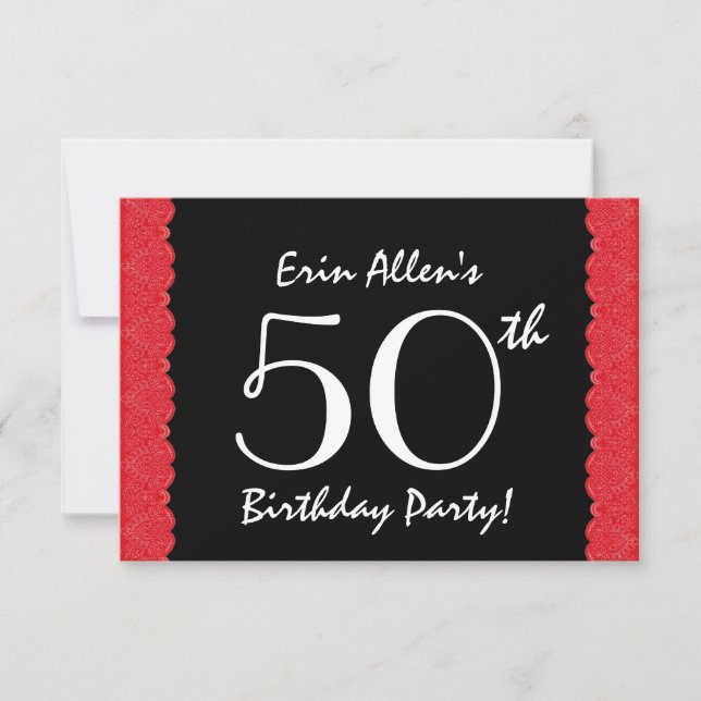 50th Birthday Red Lace V500M Invitation (Front)