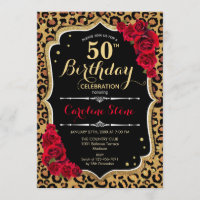 50th Birthday - Red Roses Leopard Print