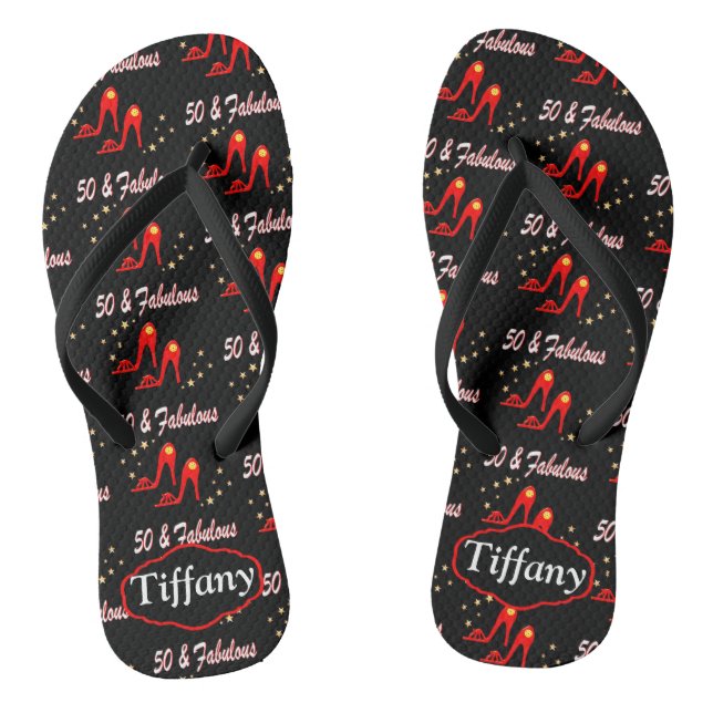 50TH BIRTHDAY RED SHOE PERSONALIZED FLIP FLOPS (Footbed)