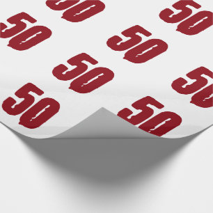 50th Birthday, red text on white. Wrapping Paper