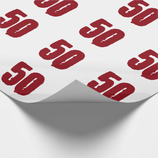 50th Birthday, red text on white. Wrapping Paper