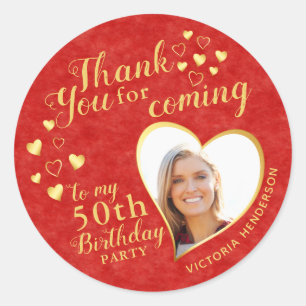 50th Birthday Red Thank You for Coming Favor Classic Round Sticker