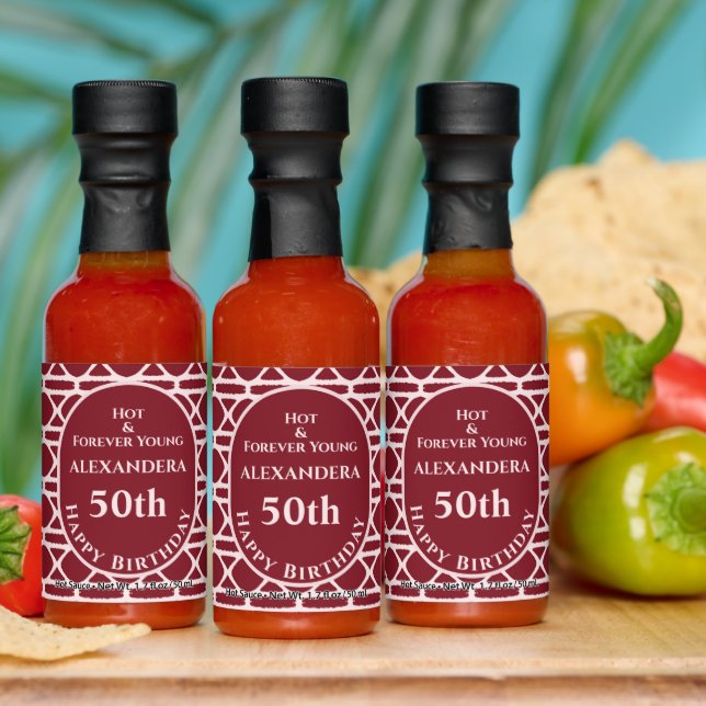 50th Birthday Red White Pattern Personalize  Hot Sauces (Multi)
