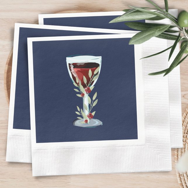 50th Birthday Red Wine Rose Watercolor Navy Blue Napkins (Creator Uploaded)