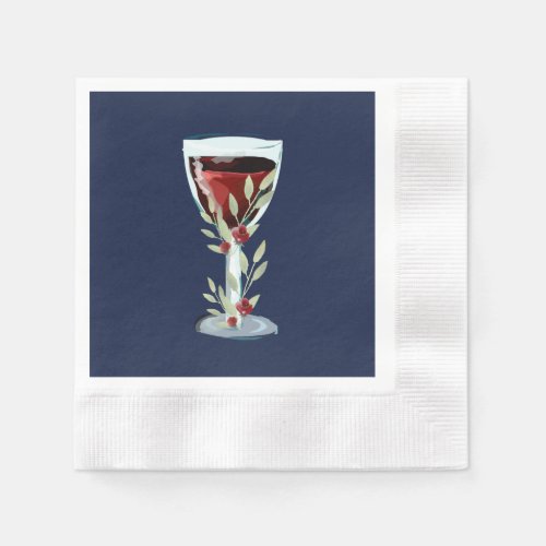 50th Birthday Red Wine Rose Watercolor Navy Blue Napkins - 50th Birthday Red Wine Rose Watercolor Navy Blue Napkins. The design has watercolor red wine glass, roses and twigs on a navy blue background. 