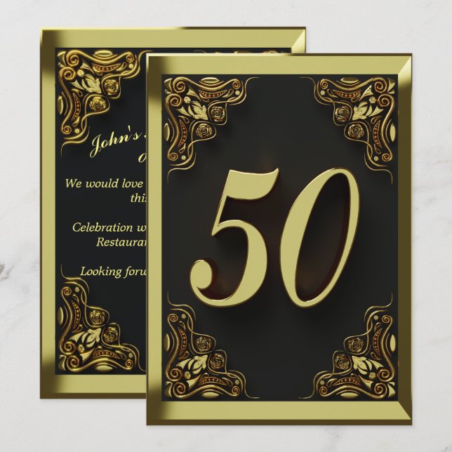50th Birthday Regal Gold Greeting or Invitation (Front/Back)