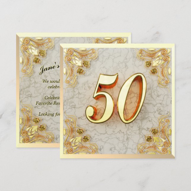 50th Birthday Regal Gold Marble Greeting or Invitation (Front/Back)