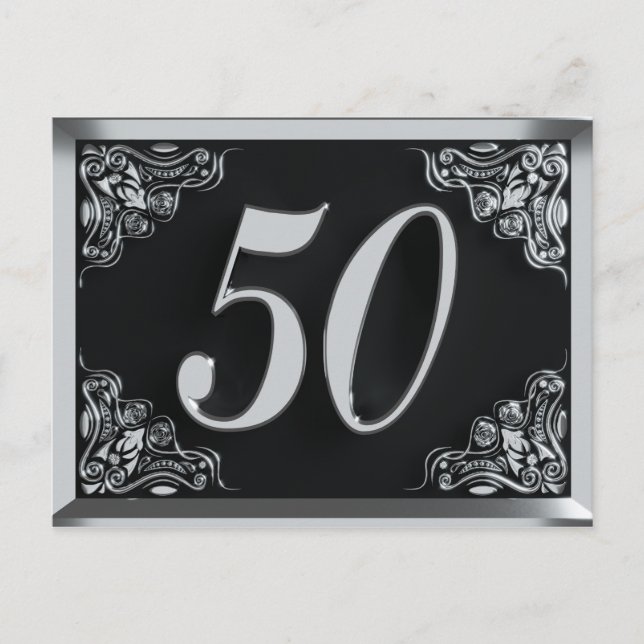 50th Birthday Regal Silver Invitation or Greeting Postcard (Front)