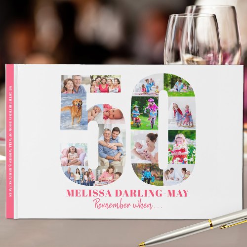 50th Birthday Remember When  Pink Photo Collage Guest Book