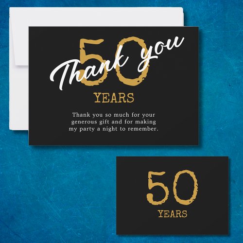 50th Birthday Retro Black And Gold Thank You Card