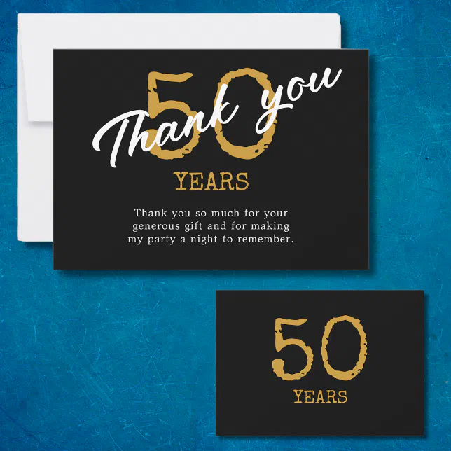 50th Birthday Retro Black And Gold Thank You Card | Zazzle