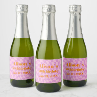 50th Birthday Retro Checked Minimalist Sparkling Wine Label