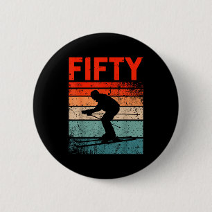 50th birthday retro ski skiing 50 year old men button