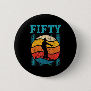 50th Birthday Retro Ski Skiing 50 Year Old Men Wom Button