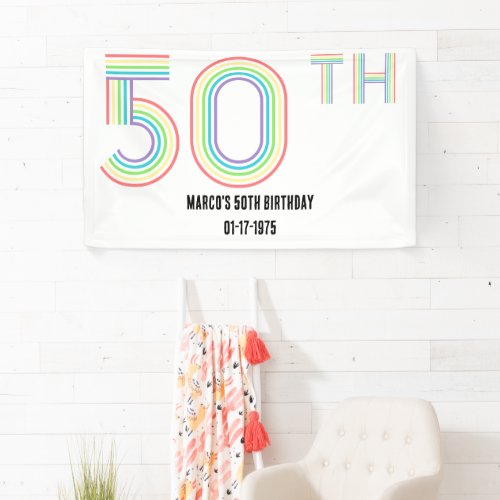 50th Birthday Retro Vintage Rainbow Numerals Banner