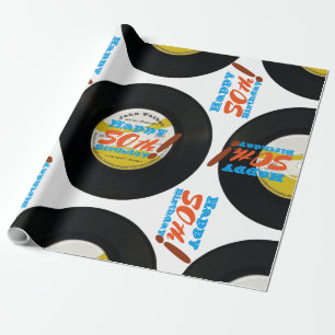 50th Birthday Retro Vinyl Record 45 RPM Name WP2 Wrapping Paper