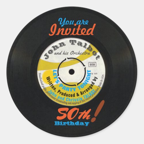 50th Birthday Retro Vinyl Record 45 RPM R Sticker