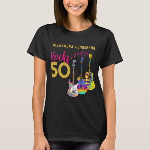 50th Birthday Rock and Roll 50 Pink T_Shirt