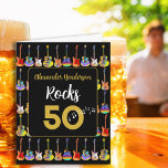 50th birthday Rock and Roll Guitar add Name Card<br><div class="desc">Add a name to the modern typography template ‘Alexander Rocks 50’ and create the perfect personalized rock and roll 50th birthday black and gold cool guitar greetings card. This funky psychedelic guitar pattern includes electric guitars with Fire flame pattern and red pick guard, multicolored semi acoustic guitars and psychedelic classic...</div>