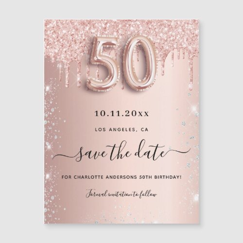 50th birthday rose glitter save the date magnet