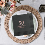 50th Birthday rose gold black name personalized Foil Napkins<br><div class="desc">50 years or any other milestone age modern luxury elegant rose gold foil and black name personalized birthday party foil napkins.</div>