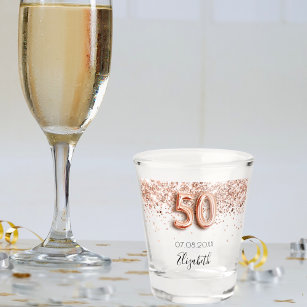 50th birthday rose gold blush confetti name shot glass