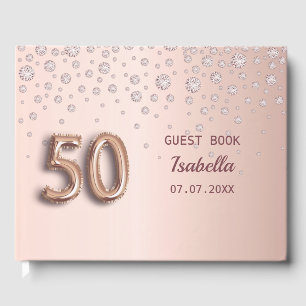 50th birthday rose gold blush diamonds guest book
