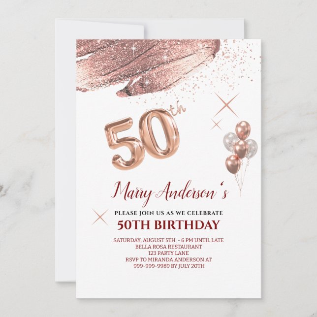50th Birthday rose gold blush drips Invitation (Front)