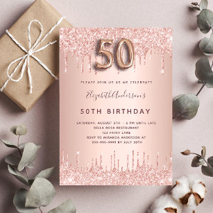 50th Birthday rose gold blush drips Invitation