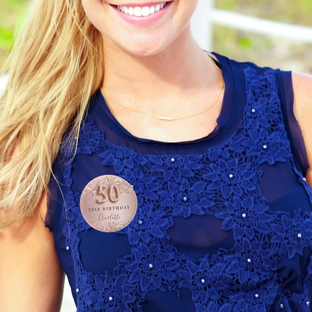 50th birthday rose gold blush name button (Creator Uploaded)