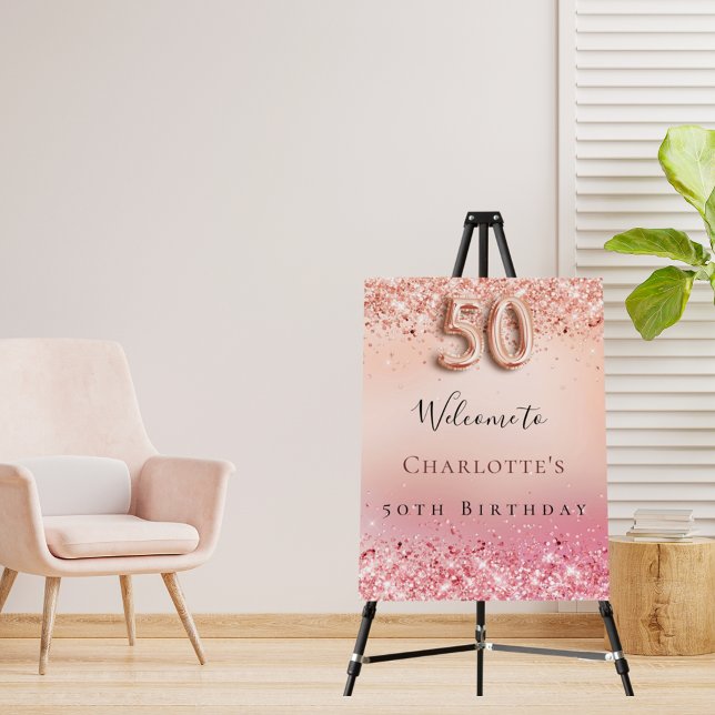 50th birthday rose gold blush pink glitter welcome foam board (Creator Uploaded)