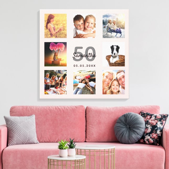 50th birthday rose gold blush pink photo name canvas print (Insitu(LivingRoom))