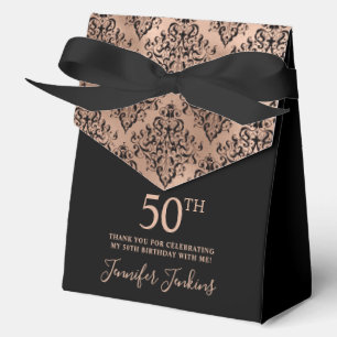 50th Birthday Rose Gold Damask Thank You  Favor Boxes