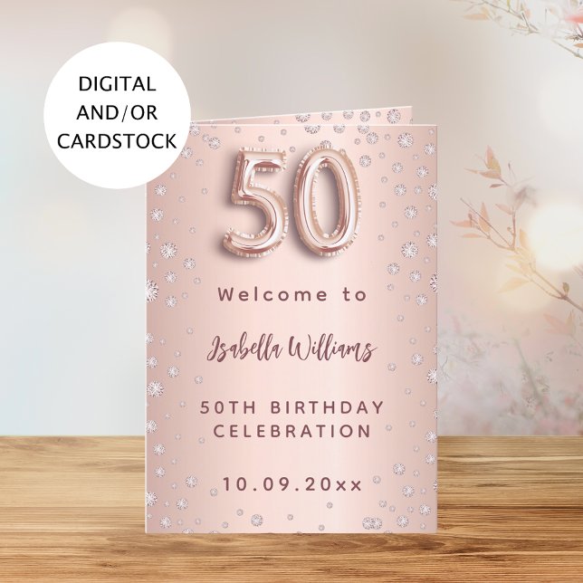 50th birthday rose gold diamonds welcome menu (Creator Uploaded)