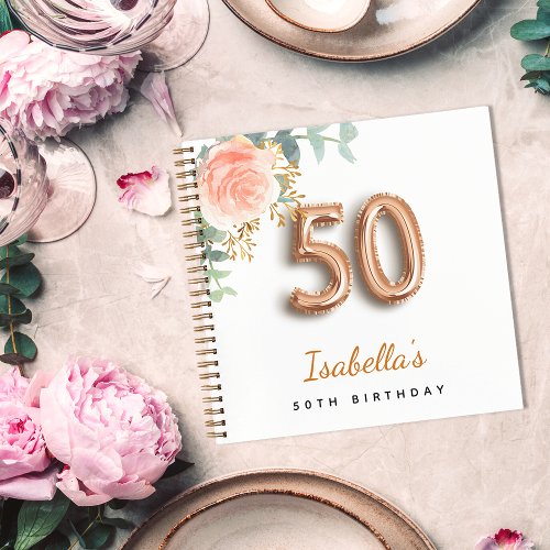 50th birthday rose gold eucalyptus guest book