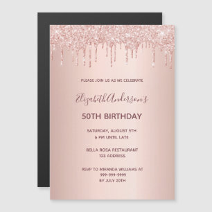 50th birthday rose gold glitter drip invitation