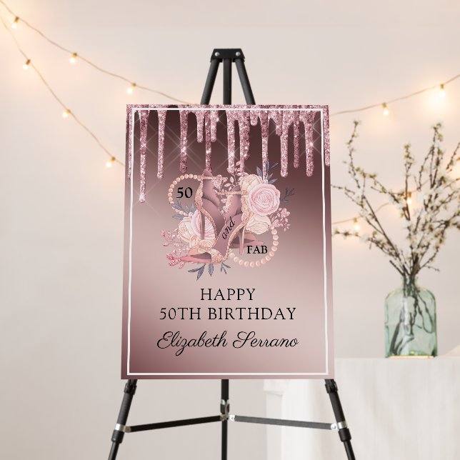 50th Birthday Rose Gold Glitter Drips Foam Board (In Situ (Stand))